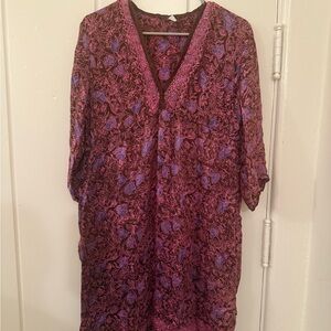 Purple and Pink Floral Satin Dress